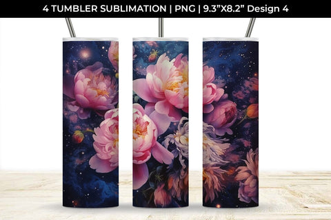 Galaxy Peonies Flowers Tumbler Wrap 20 oz Sublimation PNG Bundle Free For Commercial Use Sublimation Sintegra 