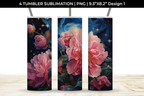 Galaxy Peonies Flowers Tumbler Wrap 20 oz Sublimation PNG Bundle Free For Commercial Use Sublimation Sintegra 