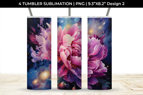 Galaxy Peonies Flowers Tumbler Wrap 20 oz Sublimation PNG Bundle Free For Commercial Use Sublimation Sintegra 