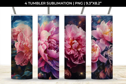 Galaxy Peonies Flowers Tumbler Wrap 20 oz Sublimation PNG Bundle Free For Commercial Use Sublimation Sintegra 