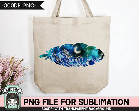 Galaxy PNG SUBLIMATION design, Feather PNG, Feather Clipart, Boho png, Space png, Watercolor png, Adventure png, Mountain Scene png Sublimation Wild Pilot 