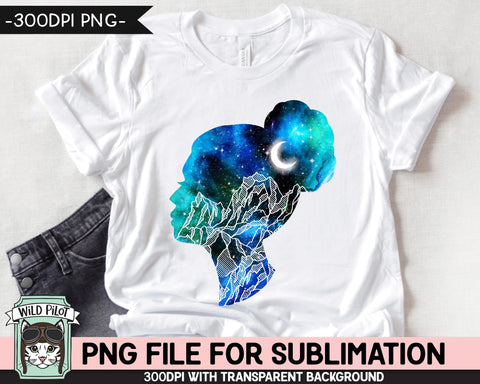 Galaxy PNG Sublimation Design, Feminist PNG, Strong Woman PNG, Girl Power png, Watercolor png, Space png, Mountain Scene png, Celestial png Sublimation Wild Pilot 