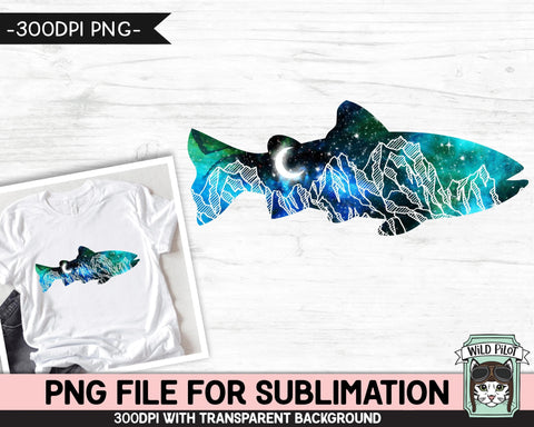 Galaxy PNG SUBLIMATION design, Fish PNG, Watercolor png, Space png, Fish Clipart, Adventure png, Fish Silhouette png, Mountain Scene png Sublimation Wild Pilot 