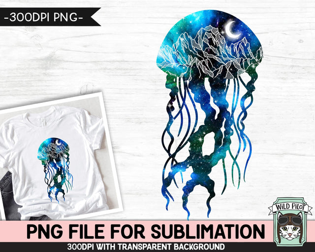 Galaxy PNG SUBLIMATION design, Jellyfish PNG, Watercolor png, Space png, Jellyfish Clipart, Adventure png, Jellyfish Silhouette, Mountain Scene png Sublimation Wild Pilot 