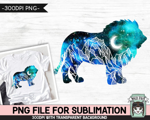 Galaxy PNG SUBLIMATION design, Lion PNG, Lion Silhouette png, Watercolor png, Space png, Lion Clipart, Adventure png, Mountain Scene png Sublimation Wild Pilot 