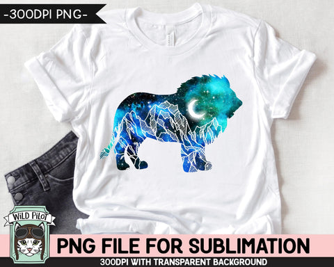 Galaxy PNG SUBLIMATION design, Lion PNG, Lion Silhouette png, Watercolor png, Space png, Lion Clipart, Adventure png, Mountain Scene png Sublimation Wild Pilot 