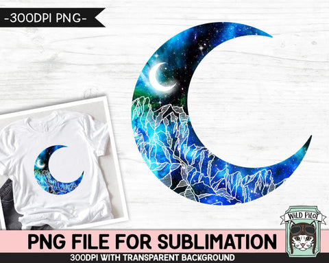 Galaxy PNG SUBLIMATION design, Moon PNG, Moon Clipart, Crescent Moon png, Space png, Watercolor png, Adventure, Moon Sublimation, Mountain Scene png Sublimation Wild Pilot 