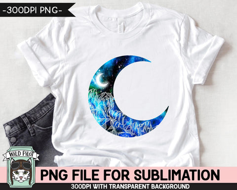 Galaxy PNG SUBLIMATION design, Moon PNG, Moon Clipart, Crescent Moon png, Space png, Watercolor png, Adventure, Moon Sublimation, Mountain Scene png Sublimation Wild Pilot 