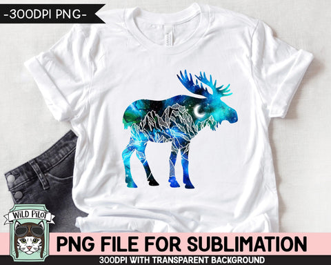 Galaxy PNG SUBLIMATION Design, Moose PNG, Moose Silhouette png, Moose Clipart, Winter png, Space png, Adventure png, Mountain Scene png Sublimation Wild Pilot 