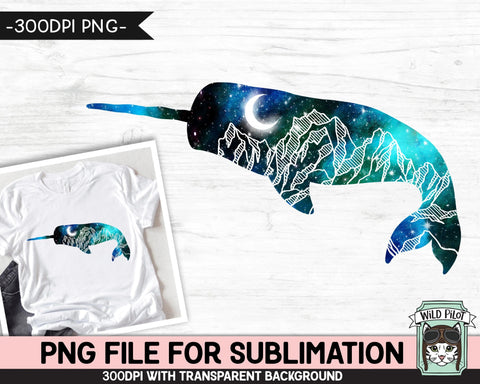 Galaxy PNG SUBLIMATION design, Narwhal PNG, Watercolor png, Space png, Narwhal Clipart, Adventure png, Narwhal Silhouette png, Mountain Scene png Sublimation Wild Pilot 
