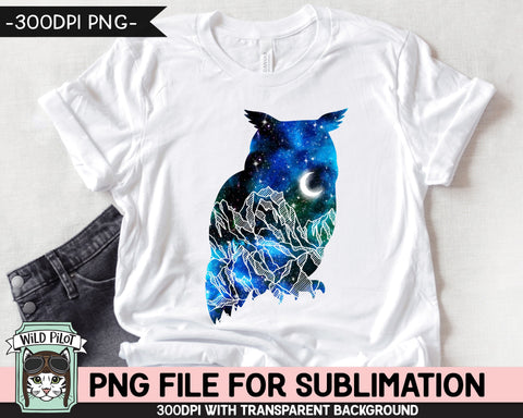 Galaxy PNG SUBLIMATION Design, Owl PNG, Bird png, Owl Silhouette png, Owl Clipart, Space png, Watercolor png, Adventure png, Mountain png Sublimation Wild Pilot 