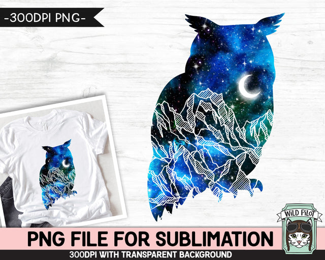 Galaxy PNG SUBLIMATION Design, Owl PNG, Bird png, Owl Silhouette png, Owl Clipart, Space png, Watercolor png, Adventure png, Mountain png Sublimation Wild Pilot 