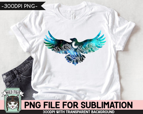 Galaxy PNG SUBLIMATION Design, Raven PNG, Bird png, Bird Silhouette png, Raven Clipart, Bird Clipart, Space png, Watercolor png, Adventure png, Mountain png Sublimation Wild Pilot 