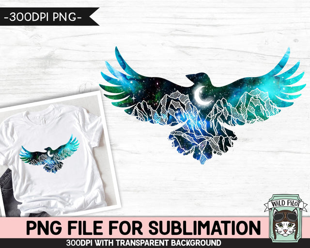 Galaxy PNG SUBLIMATION Design, Raven PNG, Bird png, Bird Silhouette png, Raven Clipart, Bird Clipart, Space png, Watercolor png, Adventure png, Mountain png Sublimation Wild Pilot 