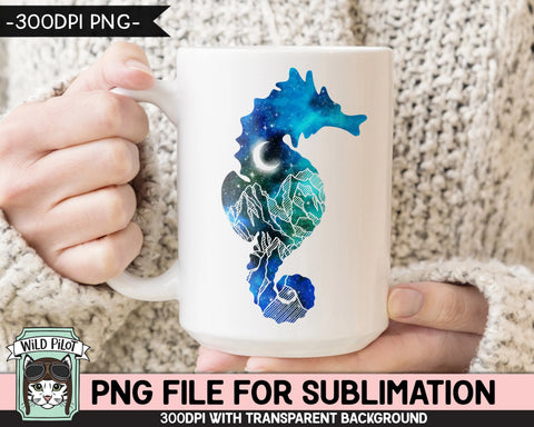Galaxy PNG SUBLIMATION Design, Seahorse PNG, Watercolor png, Space png, Seahorse Clipart, Adventure png, Seahorse Silhouette png, Mountains png Sublimation Wild Pilot 