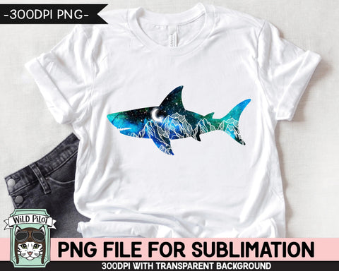 Galaxy PNG SUBLIMATION Design, Shark PNG, Watercolor png, Space png, Shark Clipart, Adventure png, Shark Silhouette png, Mountain Scene png Sublimation Wild Pilot 