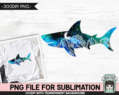 Galaxy PNG SUBLIMATION Design, Shark PNG, Watercolor png, Space png, Shark Clipart, Adventure png, Shark Silhouette png, Mountain Scene png Sublimation Wild Pilot 