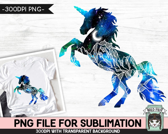 Galaxy PNG SUBLIMATION Design, Unicorn PNG, Unicorn Silhouette png, Watercolor png, Unicorn Clipart, Space png, Adventure png, Mountain png Sublimation Wild Pilot 