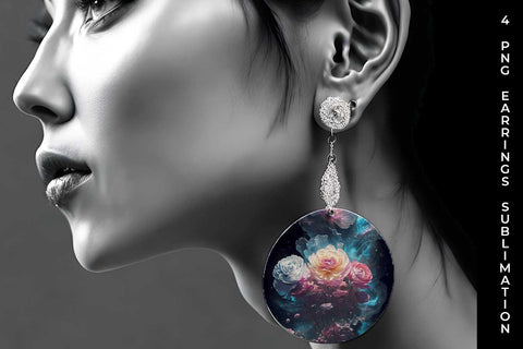 Galaxy Ranunculus Flowers Earrings Sublimation PNG Bundle Free For Commercial Use Sublimation Sintegra 