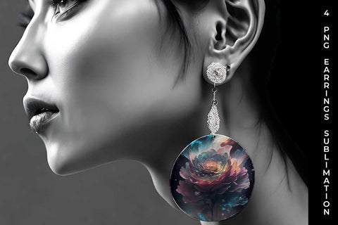 Galaxy Ranunculus Flowers Earrings Sublimation PNG Bundle Free For Commercial Use Sublimation Sintegra 