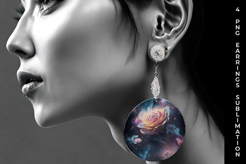 Galaxy Ranunculus Flowers Earrings Sublimation PNG Bundle Free For Commercial Use Sublimation Sintegra 