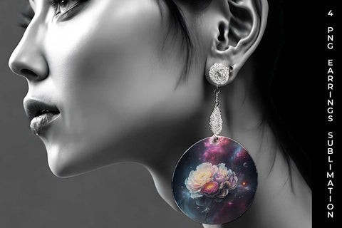 Galaxy Ranunculus Flowers Earrings Sublimation PNG Bundle Free For Commercial Use Sublimation Sintegra 