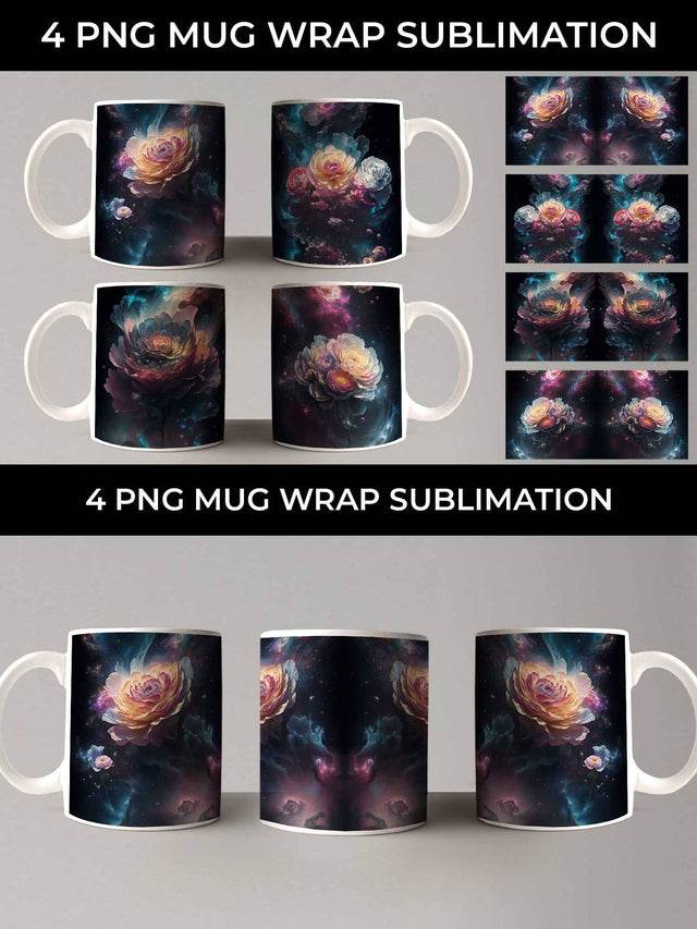 Galaxy Ranunculus Flowers Mug Sublimation PNG Bundle Free For Commercial Use Sublimation Sintegra 