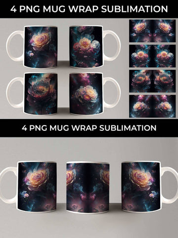 Galaxy Ranunculus Flowers Mug Sublimation PNG Bundle Free For Commercial Use Sublimation Sintegra 