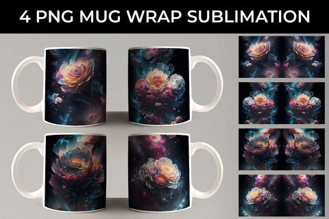 Galaxy Ranunculus Flowers Mug Sublimation PNG Bundle Free For Commercial Use Sublimation Sintegra 