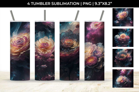 Galaxy Ranunculus Flowers Tumbler Wrap 20 oz Sublimation PNG Bundle Free For Commercial Use Sublimation Sintegra 