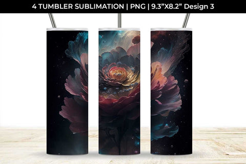 Galaxy Ranunculus Flowers Tumbler Wrap 20 oz Sublimation PNG Bundle Free For Commercial Use Sublimation Sintegra 