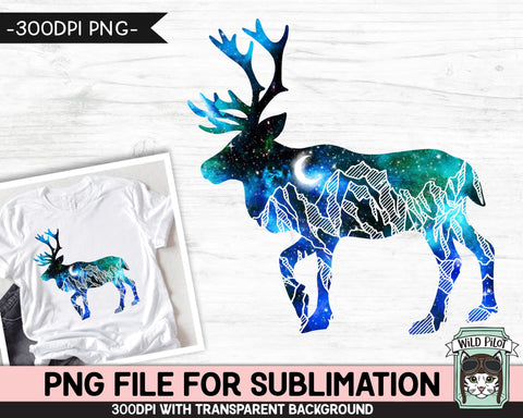 Galaxy Reindeer PNG SUBLIMATION Design, Galaxy Caribou Silhouette PNG, Winter png, Space png, Wild and Free png, Adventure png, Mountain png Sublimation Wild Pilot 
