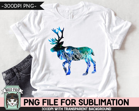 Galaxy Reindeer PNG SUBLIMATION Design, Galaxy Caribou Silhouette PNG, Winter png, Space png, Wild and Free png, Adventure png, Mountain png Sublimation Wild Pilot 
