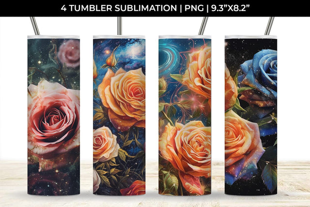 Galaxy Roses Flowers Tumbler Wrap 20 oz Sublimation PNG Bundle Free For Commercial Use Sublimation Sintegra 
