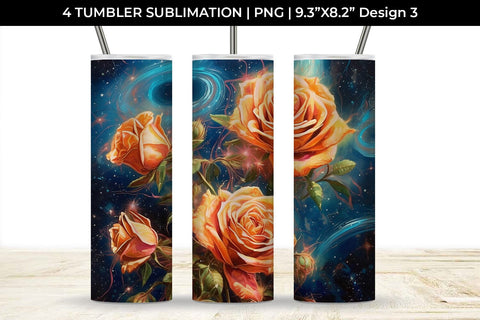 Galaxy Roses Flowers Tumbler Wrap 20 oz Sublimation PNG Bundle Free For Commercial Use Sublimation Sintegra 