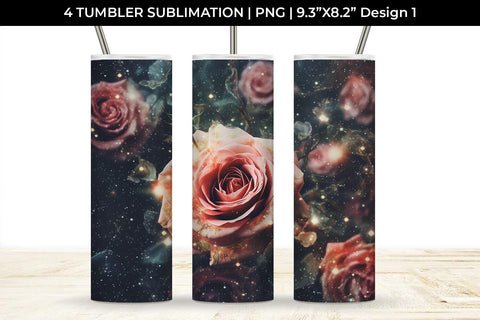 Galaxy Roses Flowers Tumbler Wrap 20 oz Sublimation PNG Bundle Free For Commercial Use Sublimation Sintegra 
