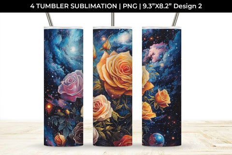 Galaxy Roses Flowers Tumbler Wrap 20 oz Sublimation PNG Bundle Free For Commercial Use Sublimation Sintegra 