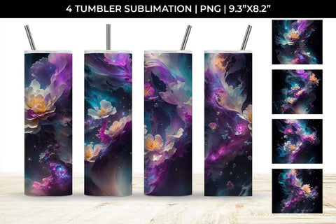 Galaxy Snapdragons Flowers Tumbler Wrap 20 oz Sublimation PNG Bundle Free For Commercial Use Sublimation Sintegra 