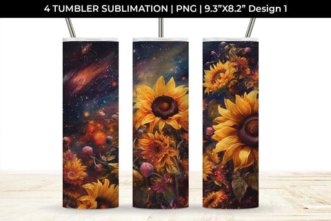 Galaxy Sunflowers Tumbler Wrap 20 oz Sublimation PNG Bundle Free For Commercial Use SVG Sintegra 