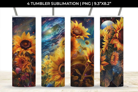 Galaxy Sunflowers Tumbler Wrap 20 oz Sublimation PNG Bundle Free For Commercial Use SVG Sintegra 