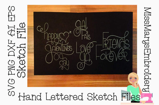 Galentine's Day Sketch File Set | Foil Quill | Drawing File Sketch DESIGN MissMarysEmbroidery 