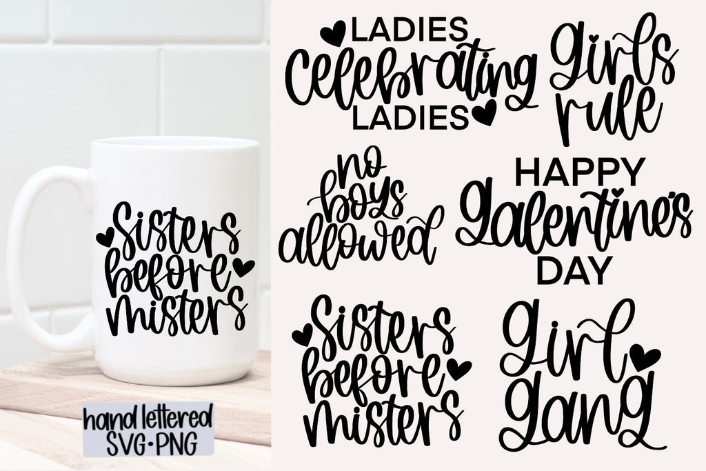Galentine's day SVG Bundle, Hand Lettered SVG - So Fontsy