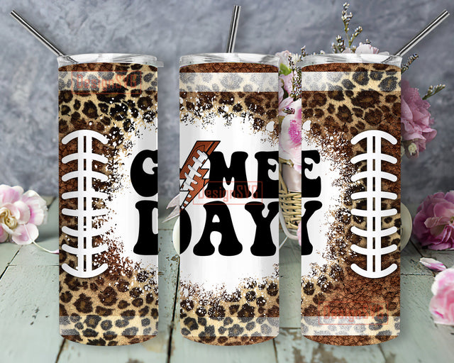 Game Day 20oz Skinny Tumbler, Leopard Football Tumbler Wrap, Game Day Lightning Bolt Tumbler Png, Sport Sublimation Design, Instant Download Sublimation DesignSVG 