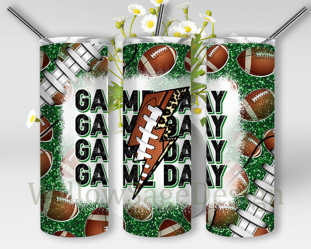 Game Day Lightning Bolt Tumbler Png, Football 20oz Skinny Tumbler, Football Green Glitter Tumbler Wrap, Sport Sublimation Design, Instant Download Sublimation WillowSageDesign 