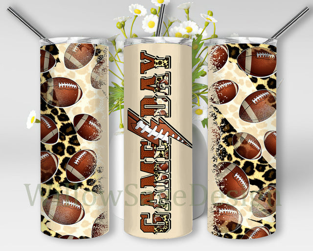 Game Day Tumbler Png, Football Leopard 20oz Skinny Tumbler, Football Lightning Bolt Tumbler Design, American Football Sublimation Design, Instant Download Sublimation WillowSageDesign 