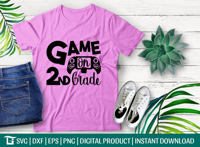 Game On 2nd Grade Svg Cut File, Back To School Svg, Girl School Svg, Gamer Svg, Tshirt Design, SVG ETC Craft 
