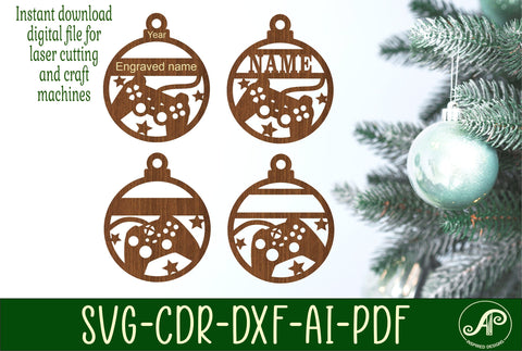 Gamer Christmas Ornaments, 2 designs SVG laser cut SVG APInspireddesigns 