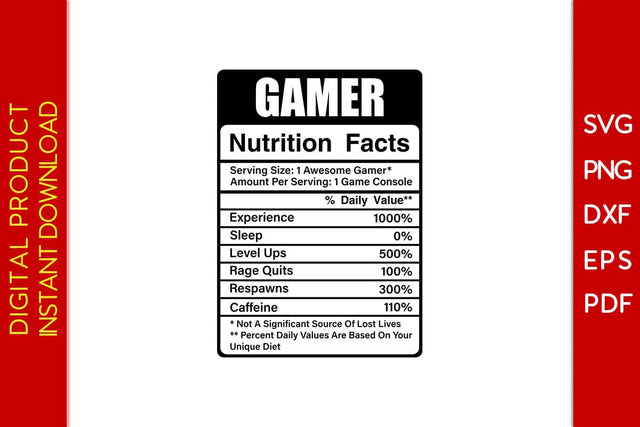 Gamer Nutrition Facts SVG PNG PDF Cut File SVG Creativedesigntee 