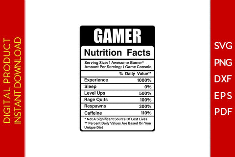 Gamer Nutrition Facts SVG PNG PDF Cut File SVG Creativedesigntee 