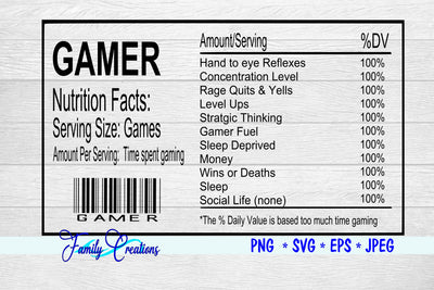 Gamer Nutrition Label SVG Family Creations 